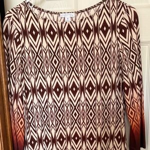 London Times Brown and Cream Geometric Midi Dress
